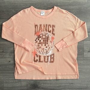 AERIE OFFLINE Waffle Knit Long Sleeve Tee Medium Graphic Dance Club Peach Lounge
